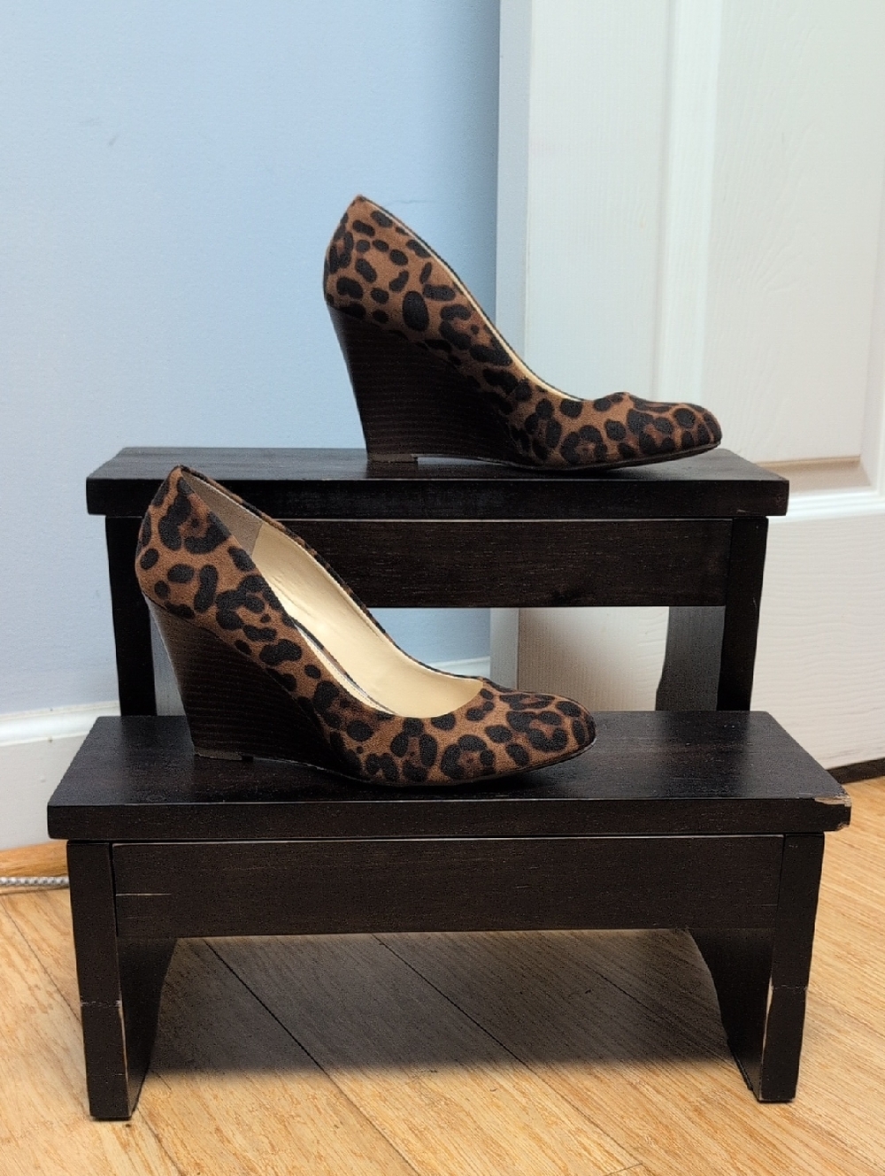 Jessica Simpson Cash Leopard Print Wedge Pumps - Brown/Black Size 7.5M